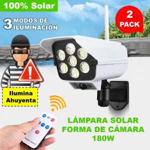 KIT 2 LÁMPARAS FORMA DE CÁMARA DE VIGILANCIA 180W - CONTROL REMOTO - 100% SOLAR