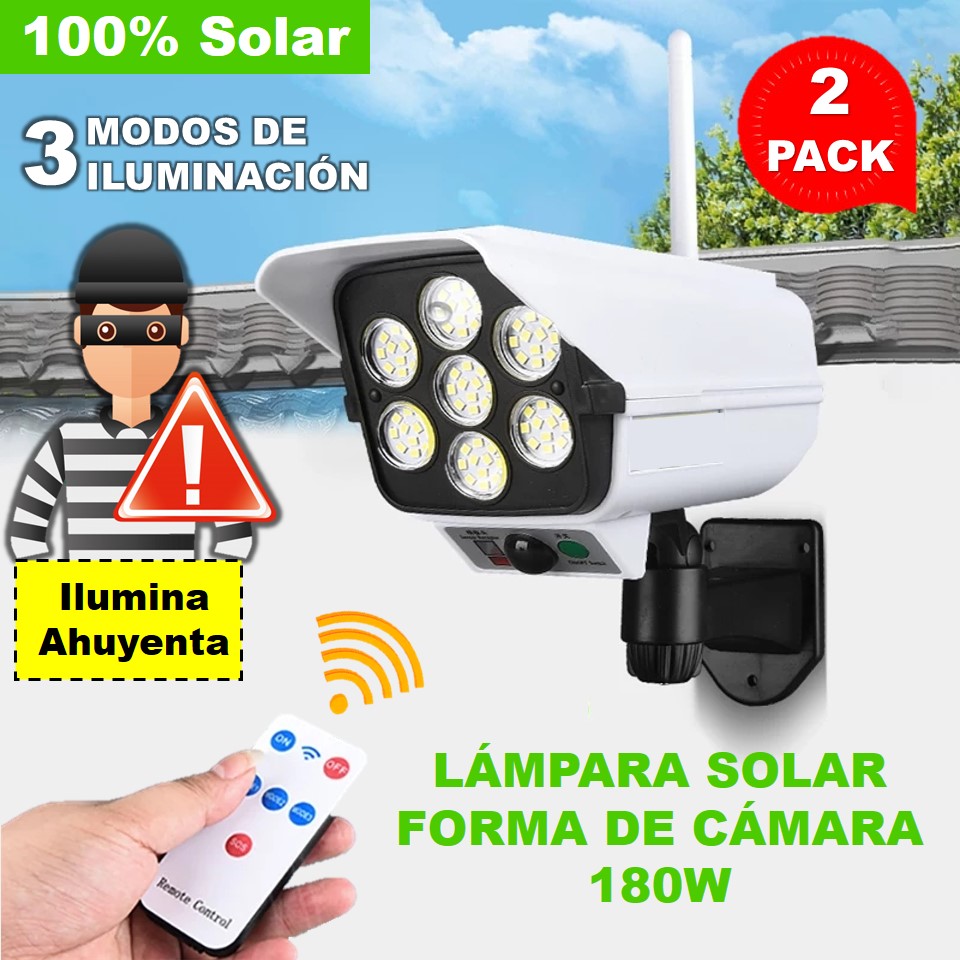 KIT 2 LÁMPARAS FORMA DE CÁMARA DE VIGILANCIA 180W - CONTROL REMOTO - 100% SOLAR