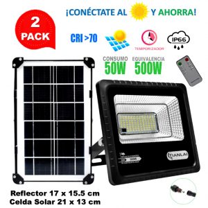 PROMO 2 REFLECTORES 100% SOLARES CONTROL REMOTO 50W (Ilumina 500w)