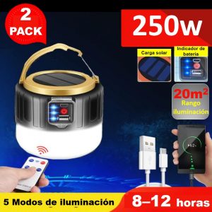 KIT 2 LÁMPARA/FAROL 250W PORTATIL MULTIUSOS C/ CONTROL REMOTO