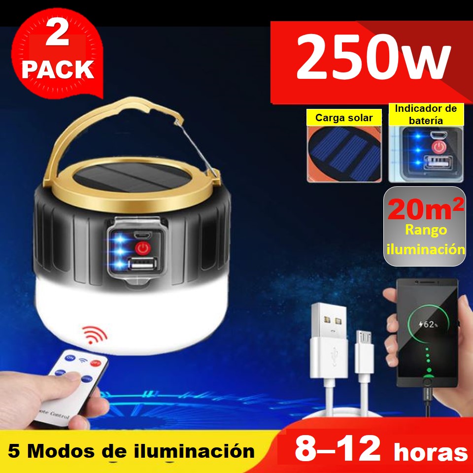 KIT 2 LÁMPARA/FAROL 250W PORTATIL MULTIUSOS C/ CONTROL REMOTO
