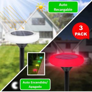 KIT 3 LUMINARIAS PARA JARDIN LUZ BLANCA/MULTICOLOR  10W  -  100% SOLAR