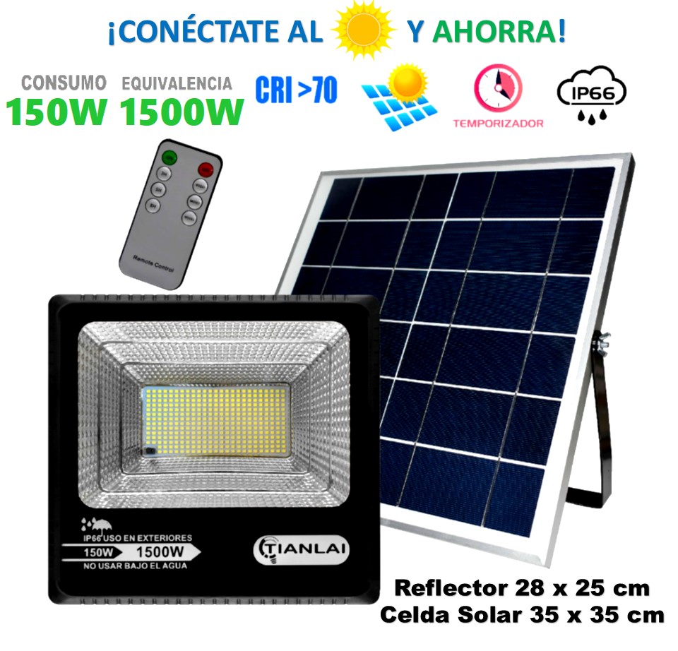 REFLECTOR 100% SOLAR CONTROL REMOTO 150W (Ilumina 1500w)