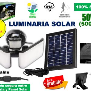 KIT 2 LUMINARIAS DE SEGURIDAD 50W - PANEL SEPARADO 100% SOLAR / 5M DE CABLE