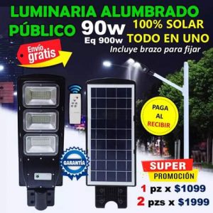 LUMINARIA ALUMBRADO PÚBLICO 90W (EQ 900W) - 100% SOLAR + CONTROL REMOTO