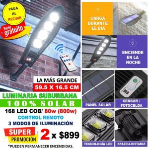 KIT 2 LUMINARIAS SUBURBANAS *NUEVO MODELO* + CONTROL REMOTO ¡LA MÁS GRANDE!