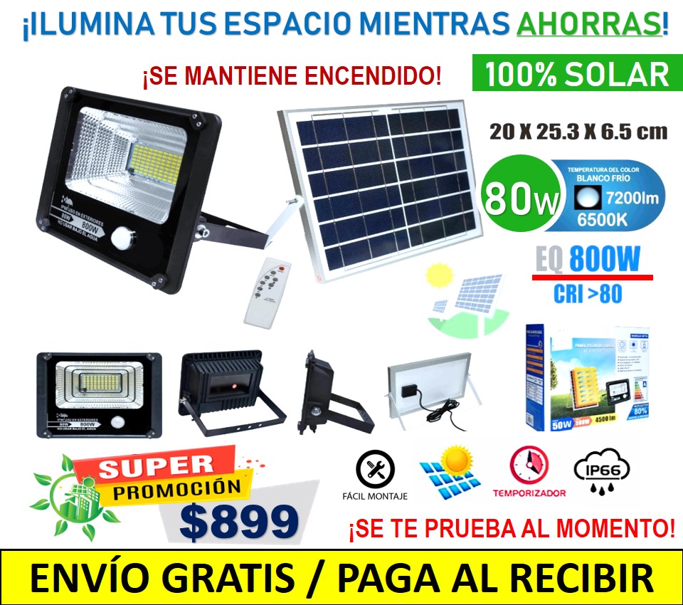 REFLECTOR 100% SOLAR CONTROL REMOTO 80W (Ilumina 800w)