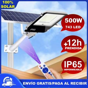 LUMINARIA ALUMBRADO PÚBLICO 500W (EQ 5000W) – 100% SOLAR + CONTROL REMOTO