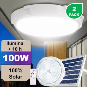 KIT 2LÁMPARAS INT/EXT 100W C/PANEL - 100% SOLAR  + CONTROL REMOTO
